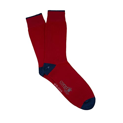 Corgi Luxuriöse Herren-Socken aus Baumwolle | Royal Warrant Zeichen der Qualität | Größe 39-46 | Geschenke für Männer | handgefertigt | hergestellt in Großbritannien, Purpurrot/Marineblau, S/M von Corgi