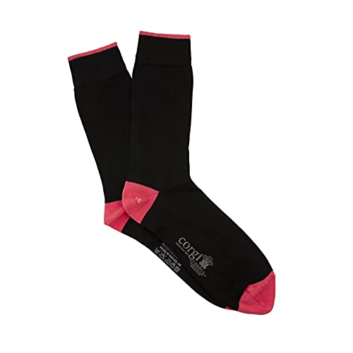 Corgi Luxuriöse Herren-Socken aus Baumwolle | Royal Warrant Zeichen der Qualität | Größe 39-46 | Geschenke für Männer | handgefertigt | hergestellt in Großbritannien, Schwarz/Coral, S/M von Corgi