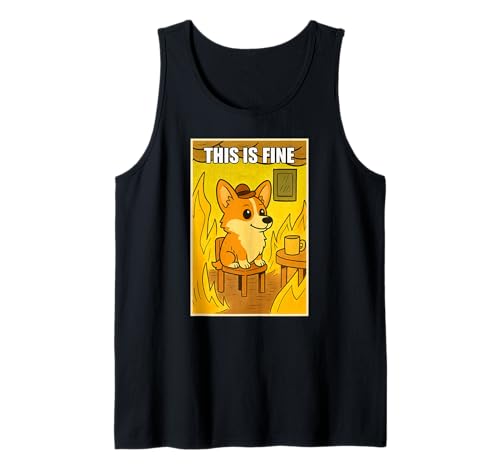 Lustiger Corgi Dog This Is Fine Humor Meme Men Women Tank Top Lustiger Corgi Dog This Is Fine Humor Meme Men Women Tank Top von CorgiAxis1