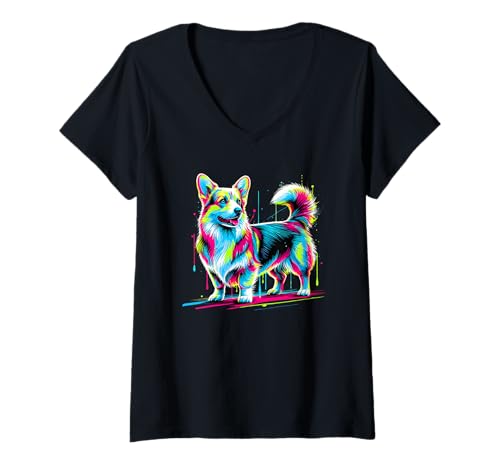Damen Paint Art Cardigan Welsh Corgi Corgis T-Shirt mit V-Ausschnitt Damen Paint Art Cardigan Welsh Corgi Corgis T-Shirt mit V-Ausschnitt von Corgis Corgi Dog Gifts