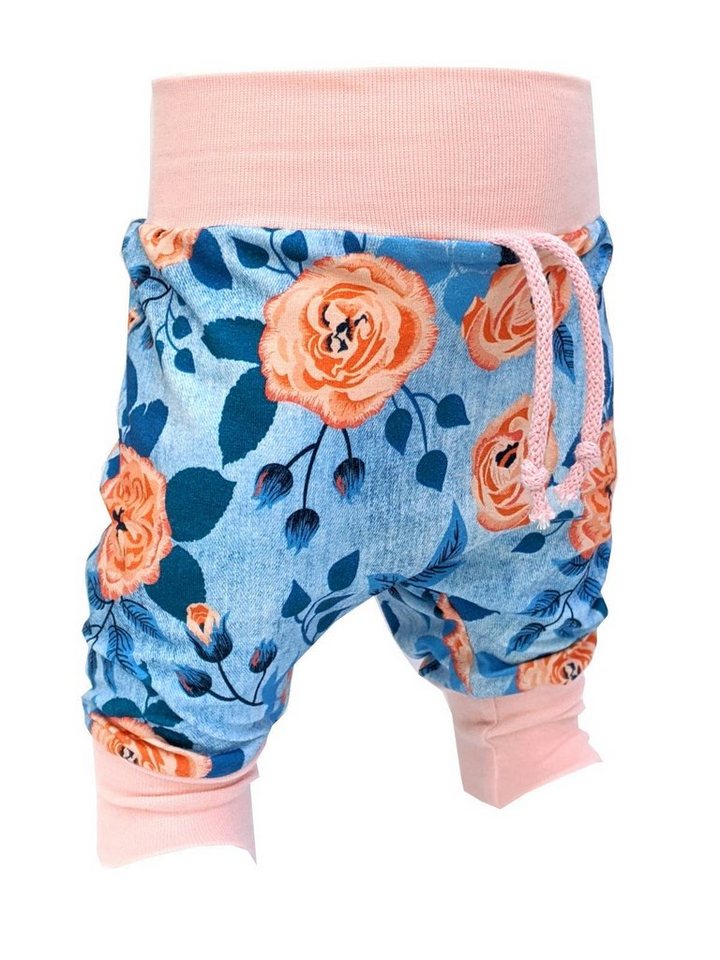 Corileo Pumphose Baby Pumphose Jeansoptik Rosenblüten Babyblau Kinderhose Spielhose Gr. 50 - 104 von Corileo