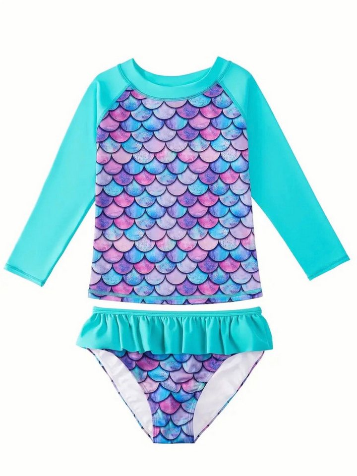 Corimori Badeanzug Langarm Rock Mädchen Badeanzug Meerjungfrau Design (Geschenk, 2-St., Packung) UV Schutz, Sommer, Strandmode für Mädchen von Corimori