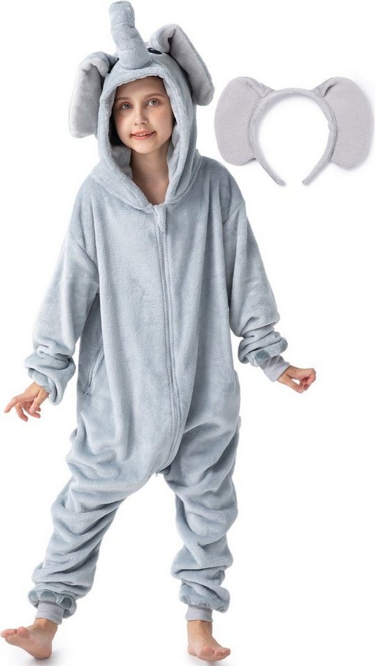 Corimori Jumpsuit Onesie Tier Kinder Kuschel-Overall Größen 90-150cm (2-tlg) (grau) von Corimori