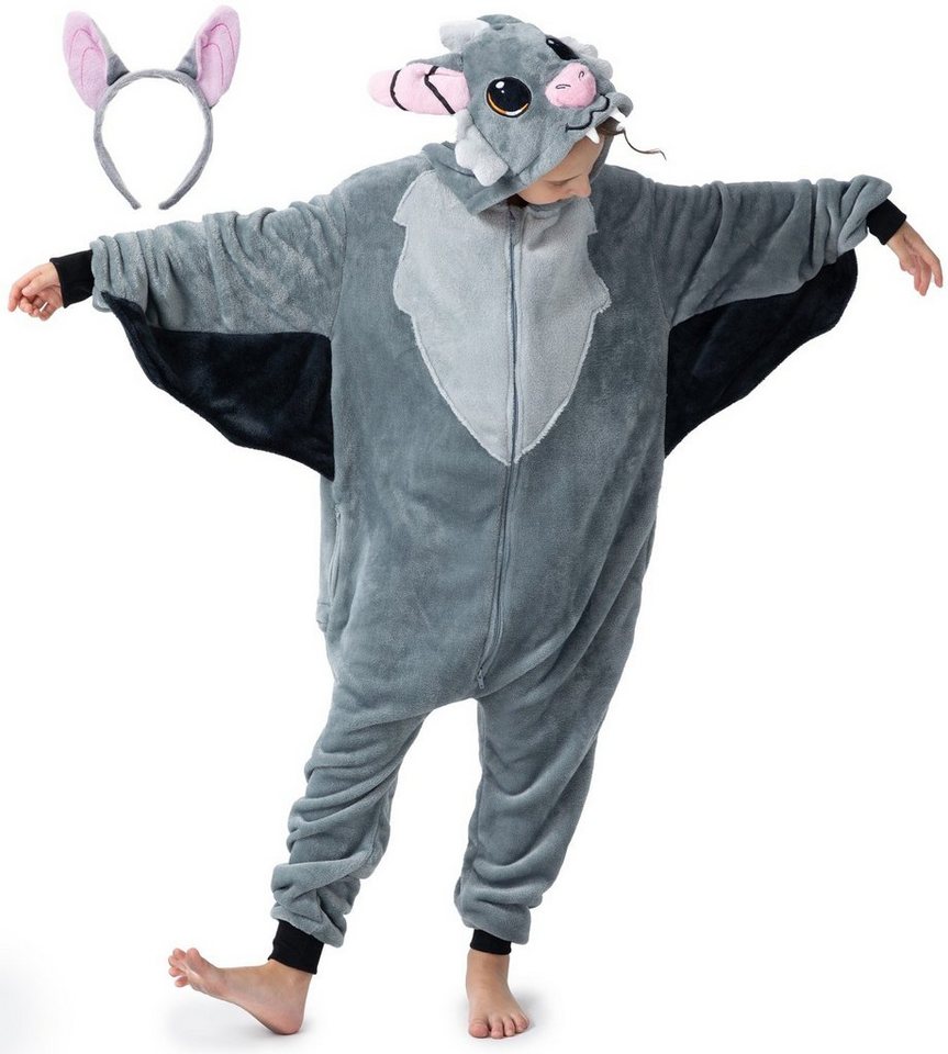 Corimori Jumpsuit Flauschiges Fledermaus-Kostüm für Kinder mit Haarreif,  Halloween (2-tlg) Vampir-Fledermaus von Corimori