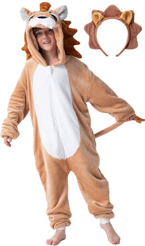 Corimori Jumpsuit Flauschiges Löwen-Kostüm für Kinder (2-tlg) Löwen von Corimori