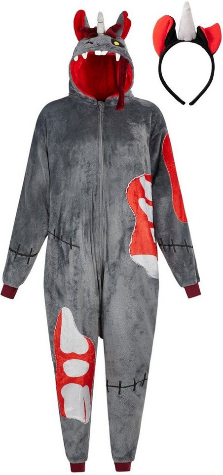 Corimori Jumpsuit Flauschiges Zombie Einhorn Kostüm für Kinder mit Haarreif,  Karneval (2-tlg) Verkleidung von Corimori