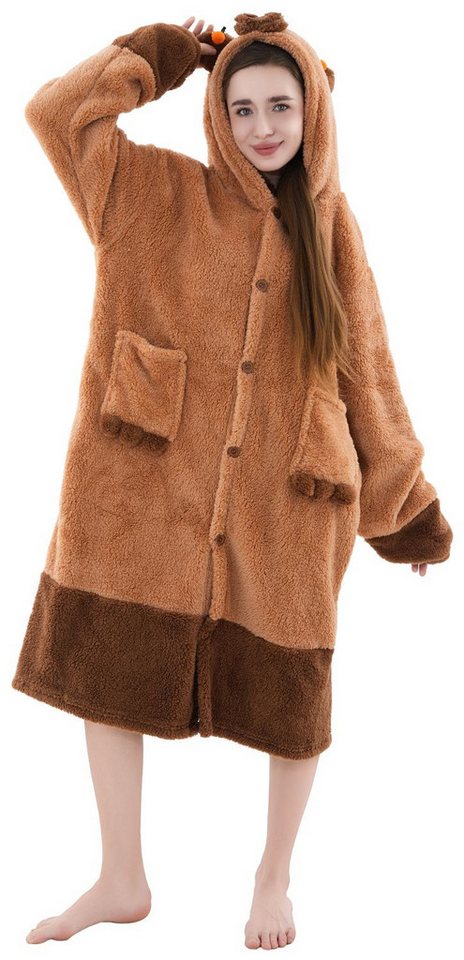 Corimori Plüschjacke Flauschiger Oversize Kuschel Deckenmantel + Kapuze passt bis Bauchumfang 140cm, Größenvergleich: Das Model ist 1,75m groß Corimori Plüschjacke Flauschiger Oversize Kuschel Deckenmantel + Kapuze passt bis Bauchumfang 140cm, Größenvergleich: Das Model ist 1,75m groß von Corimori