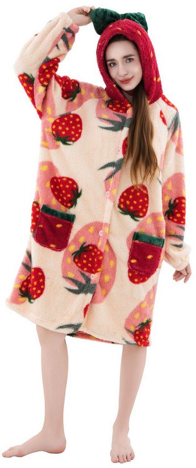 Corimori Plüschjacke Flauschiger Oversize Kuschel Deckenmantel + Kapuze passt bis Bauchumfang 140cm, Größenvergleich: Das Model ist 1,75m groß Corimori Plüschjacke Flauschiger Oversize Kuschel Deckenmantel + Kapuze passt bis Bauchumfang 140cm, Größenvergleich: Das Model ist 1,75m groß von Corimori