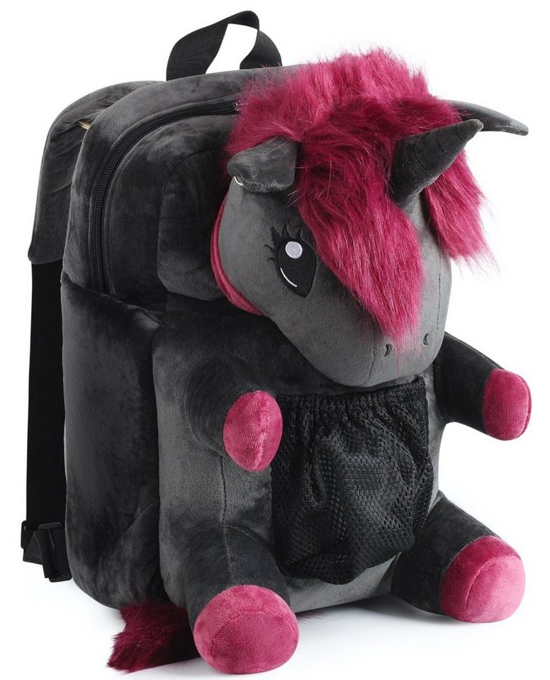 Corimori Rucksack Große Kuscheltier Plüsch Tasche (Einhorn und Bär), schwarz, Teddy, Backpack, Gothic, Schulsachen, Motorrad, Flauschig von Corimori