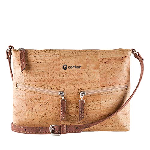 Corkor Veganer Umhängetasche Damen Geldbeutel Schultertaschen Handtasche Schulter Natur-Leder Natur Hellbraun/Rot von Corkor