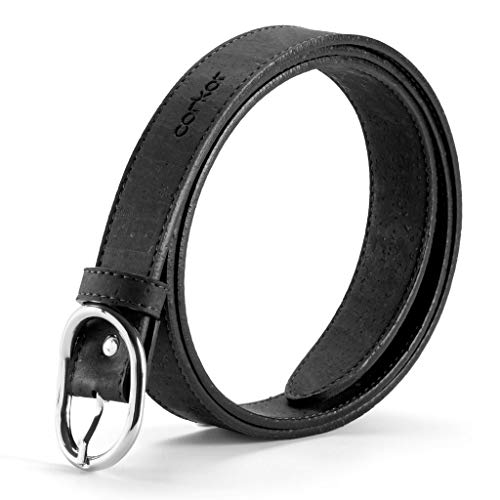 Corkor Damen Gürtel Veganer korkleder für Freizeitkleidung Jeansgürtel 25mm (Schwarz, 80 cm - S) von Corkor