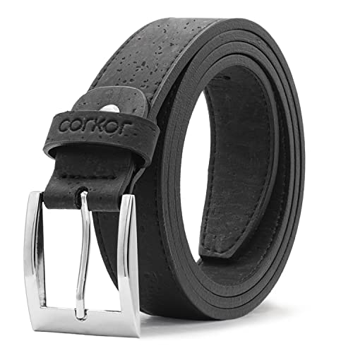 Corkor Vegan Gürtel Herren Veganes Kork Leder Schwarz Braun für Vegetarier 30mm M von Corkor