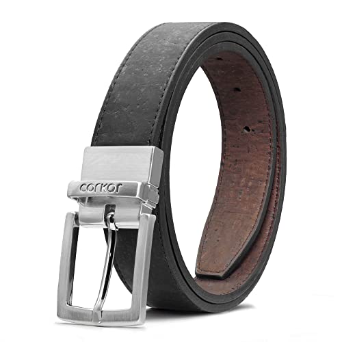 Corkor Herren Gürtel Ratsche für Männer Reversibel 30mm Breit Vegan aus Veganer korkleder Mittlere Größe von Corkor