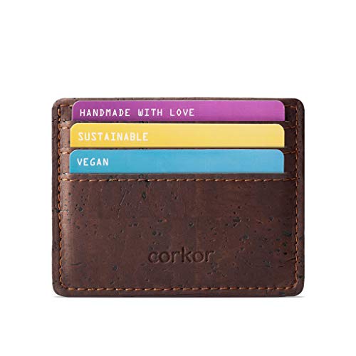 Corkor Kartenetui Portemonnaie Minimalistischer Ausweishalter Slim RFID-Blockierung für Männer und Frauen, braun, Small von Corkor