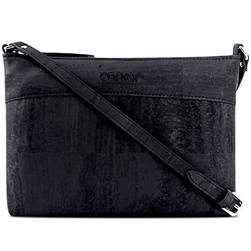 Corkor Kork Geldbörse Crossbody Damen | Vegane Tasche ohne Tierversuche hergestellt, kein Leder, Schwarz von Corkor