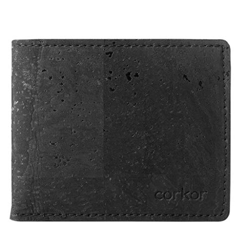 Corkor Kork Passcase Geldbörse - Nicht-Leder Bifold Wallet - Herren Geldbörse - RFID blockierend, veganes Leder - umweltfreundlich-schwarz, Schwarz, Small, Faltbare Brieftasche von Corkor