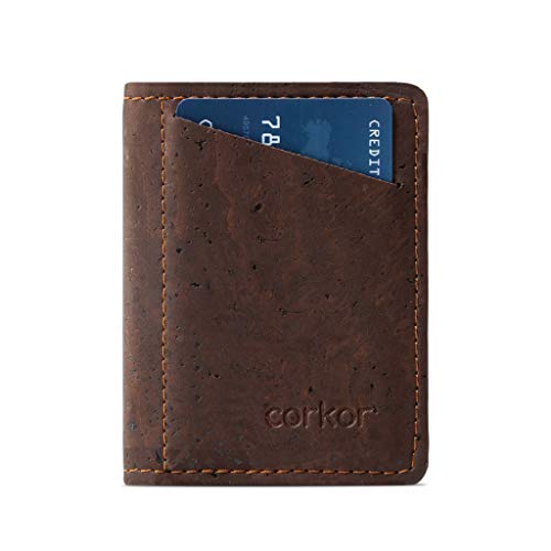Corkor Slim Wallet für Herren, RFID-sicher, vegan, ohne Leder, Bi-Faltkarten Bargeld, Braun – mit Münzfach. (Braun) - CK262CC von Corkor
