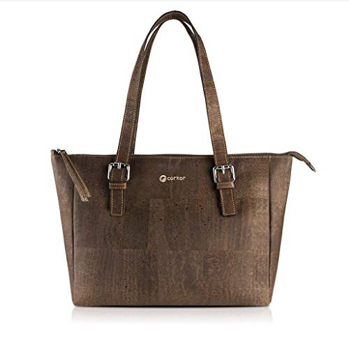 Corkor Vegane Handtaschen Damen Henkeltaschen Korkleder Geldbeutel Tote Tasche Braun von Corkor