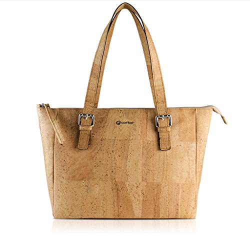 Corkor Vegane Handtaschen Damen Henkeltaschen Korkleder Geldbeutel Tote Tasche Hellbraun von Corkor