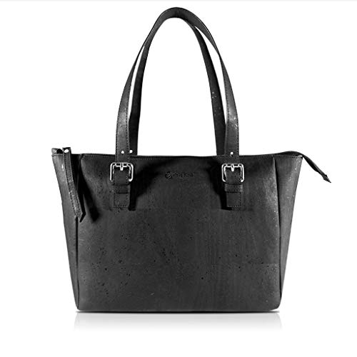 Corkor Vegane Handtaschen Damen Henkeltaschen Korkleder Geldbeutel Tote Tasche Schwarz von Corkor