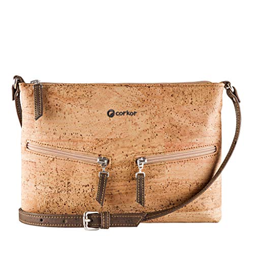 Corkor Veganer Umhängetasche Damen Geldbeutel Schultertaschen Handtasche Schulter Natur-Leder Natur Hellbraun von Corkor