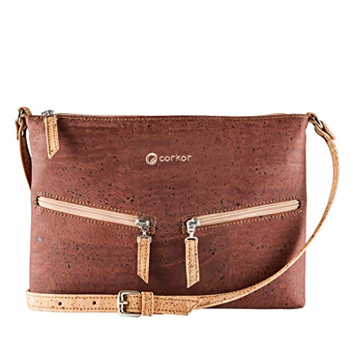 Corkor Veganer Umhängetasche Damen Geldbeutel Schultertaschen Handtasche Schulter Natur-Leder Natur Rot von Corkor