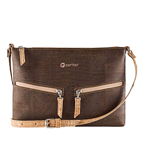 Corkor Veganer Umhängetasche Damen Geldbeutel Schultertaschen Handtasche Schulter Natur-Leder Natur Braun von Corkor