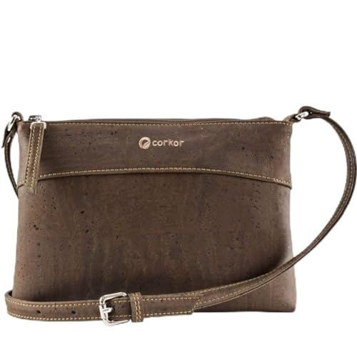 Corkor Vegane Umhängetasche Damen Geldbeutel Schultertaschen Handtasche Schulter Natur-Leder Natur Korkleder Braun von Corkor