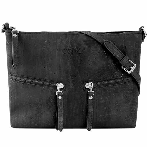 Corkor Kork-Geldbörse, Crossbody-Tasche für Damen, aus Portugal, veganes Leder, natürliche schwarze Farbe von Corkor