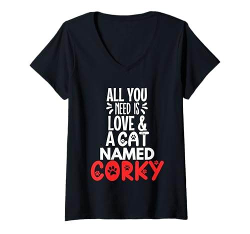 Damen Katzenname Corky Design - All You Need is Love! T-Shirt mit V-Ausschnitt Damen Katzenname Corky Design - All You Need is Love! T-Shirt mit V-Ausschnitt von Corky Cat Name Gifts