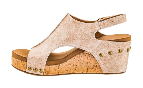 Corkys Footwear Carley Wedges für Damen, mit Corkys EVA-Schaum-gepolsterten Einlegesohlen, einem 6,3 cm Absatz, leicht für den ganzen Tag, mit Klettverschluss, Sand Distressed, 41 EU von Corkys Footwear