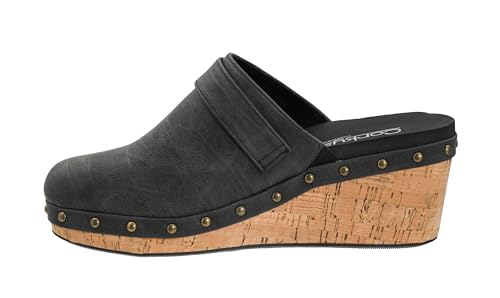 Corkys Footwear Damen-Keil mit verstellbarem Schnallenriemen, Kork-Laufsohle, elastischer Gore, gepolsterte EVA-Einlegesohlen für den ganzen Tag, Schwarz, 38.5 EU Corkys Footwear Damen-Keil mit verstellbarem Schnallenriemen, Kork-Laufsohle, elastischer Gore, gepolsterte EVA-Einlegesohlen für den ganzen Tag, Schwarz, 38.5 EU von Corkys Footwear