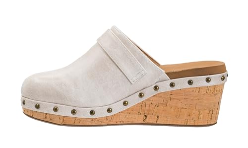 Corkys Footwear Damen-Keilabsatz mit verstellbarem Schnallenriemen, genieteter Kork-Laufsohle, elastischer Gore, gepolsterte EVA-Einlegesohlen für den ganzen Tag, Elfenbein, 37.5 EU Corkys Footwear Damen-Keilabsatz mit verstellbarem Schnallenriemen, genieteter Kork-Laufsohle, elastischer Gore, gepolsterte EVA-Einlegesohlen für den ganzen Tag, Elfenbein, 37.5 EU von Corkys Footwear