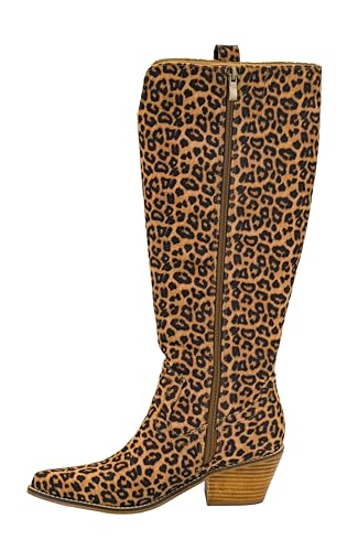 Corkys Footwear Damen-Schlupfstiefel, hohe Westernstiefel mit bequemen und gepolsterten Einlegesohlen, Schlupfschlaufen für einfaches An- und Ausziehen, und ein 6,3 cm Absatz, Leopard, 41 EU von Corkys Footwear