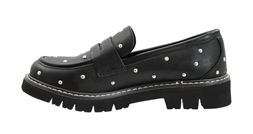 Corkys Footwear Hey Girl Damen-Slipper mit Nieten, Muffin-Absatz, 3,8 cm Absatz, genietetem Obermaterial und weichen EVA-Einlegesohlen für schicken Komfort und trendigen Stil, Schwarz, 41 EU von Corkys Footwear