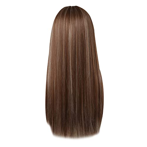 Europäischer und amerikanischer Stil Brown Pick Dyed Neats Bangs Hochtemperatur-Perücke aus Seide für Damen, geeignet für den täglichen Gebrauch, Cosplay, 66 cm/26 Anime Perücke Blond Zöpfe von Corlidea