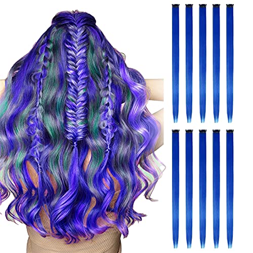 Haarverlängerung, bunt, 10 Stück, glatt, mit Clip, für Damen, Mädchen, Party, Festival, Cosplay, Haarverlängerung, Regenbogen-Clip, Geschenk, Party, Dress Up Zubehör von Corlidea