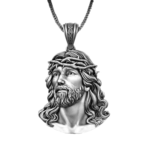 Halskette mit Anhänger Jesus Jesus Halskette Damen Herren in Form eines Jesus Christus Gothic Biker Kette Schmuck Silber, Metall von Corlidea