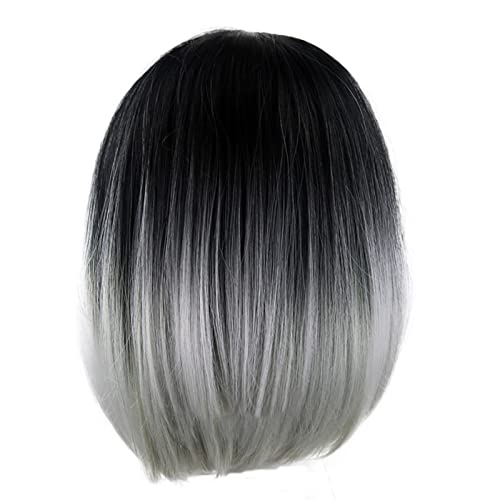 Kurze Bob Perücke Mittelscheitel Natürliches Ombré-Silber Perücke Synthetisches Haar Täglich Party Halloween Cosplay Gerade Perücken für Frauen von Corlidea