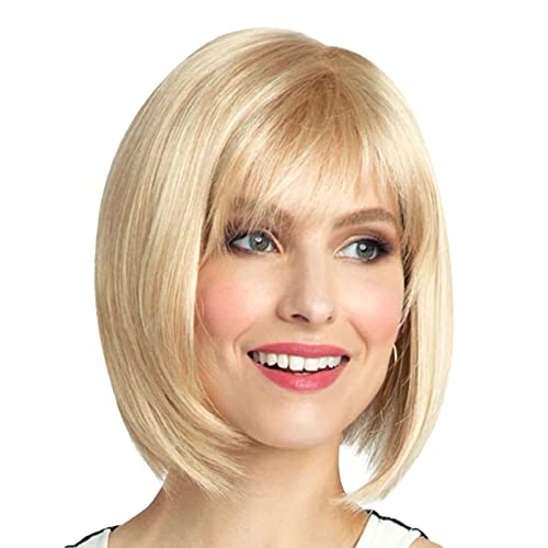 Perücke Blonde Perücken für Frauen Kurze Geschichtete Synthetische Perücken mit Bangs Gerade Haar für Den Täglichen Gebrauch Party von Corlidea