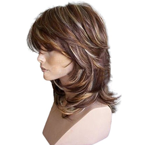 Perücke Damen, Perücke Kurz Lange Gewellte Perücken Lace Front Wig Human Hair, Perücke Damen Echthaar Synthetische Natürliche Lockige Hitzebeständige Faser Täglichen Gebrauch Perücke von Corlidea