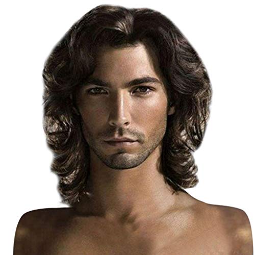 Perücke Herren Braun Kurz Haare Layered Wave Perücken mit Pony Synthetische Cosplay Perücke Kostümparty Halloween Party Men Wigs von Corlidea