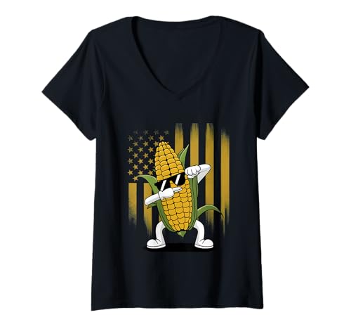 Damen Mais-Tupfer USA T-Shirt mit V-Ausschnitt Damen Mais-Tupfer USA T-Shirt mit V-Ausschnitt von Corn Flag Usa
