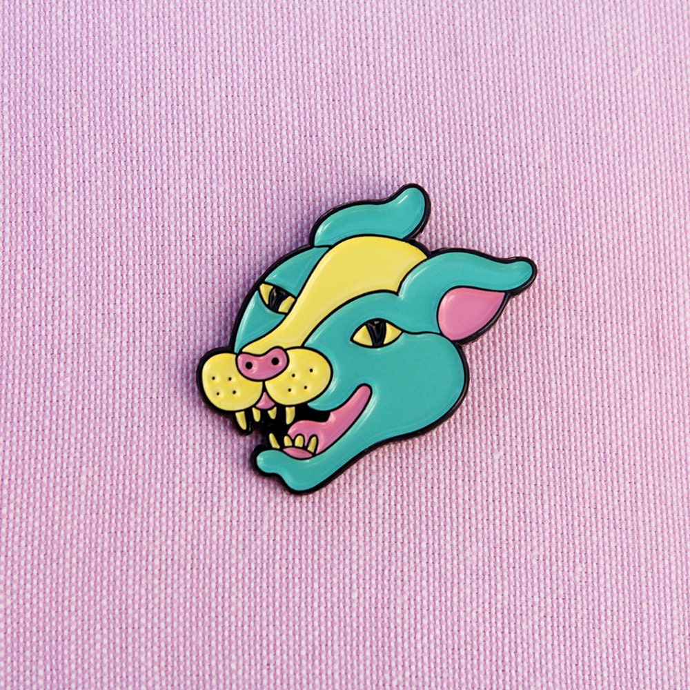 Wild Cat Teal/Yellow/Pink-Weicher Email-Pin-Abzeichen-Corn & Sonor Original-Design Wild Cat Teal/Yellow/Pink-Weicher Email-Pin-Abzeichen-Corn & Sonor Original-Design von CornAndSonor
