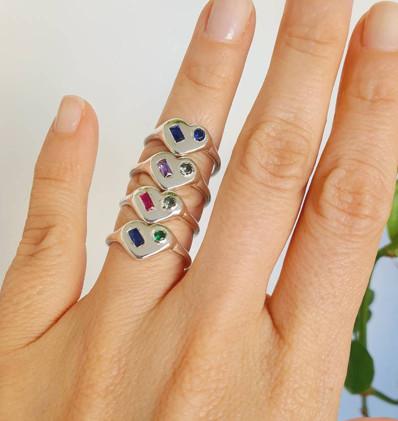 Edelstein Herz Siegelring , Sterling Silber Toi Et Moi Ring 2 Stein Versprechensring Freundschaftsring Gegossener von CorneliousWhite