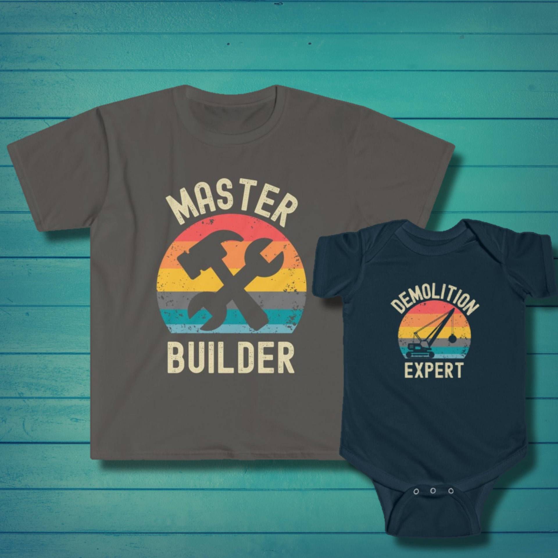Passende Vater Und Baby Shirts, "Tshirt ""Meister Baumeister Abriss-Experte"", Süßes Vatertags Geschenk, Daddy T-Shirt Set." von CornerThreeDesigns