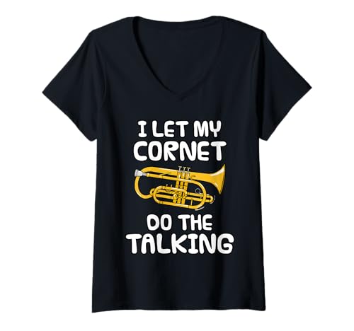 Damen Ich lasse mein Kornett sprechen, Blechbläser introvertiert T-Shirt mit V-Ausschnitt Damen Ich lasse mein Kornett sprechen, Blechbläser introvertiert T-Shirt mit V-Ausschnitt von Cornet Player Musician Introvert By DoodleRob