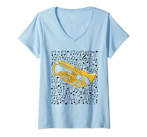 Damen Kornettspieler, Musiknotation, Blechbläser T-Shirt mit V-Ausschnitt Damen Kornettspieler, Musiknotation, Blechbläser T-Shirt mit V-Ausschnitt von Cornet Teacher Brass Music Notation By DoodleRob