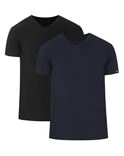 cornette Herren T-Shirts mit V-Ausschnitt 2er Pack CR067 (Schwarz/Marineblau (2 Pack), L) von cornette