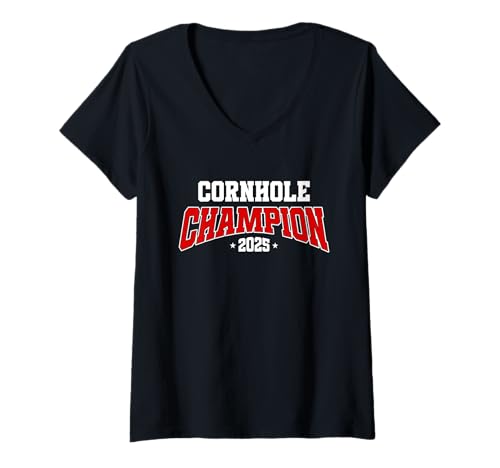 Damen Cornhole Champion 2025, Cornhole Bags Turniersieger T-Shirt mit V-Ausschnitt Damen Cornhole Champion 2025, Cornhole Bags Turniersieger T-Shirt mit V-Ausschnitt von Cornhole Game Clothing Apparel